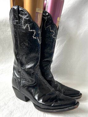 JB Dillon western boots black patent leather studded womens 7 snip toe pull on